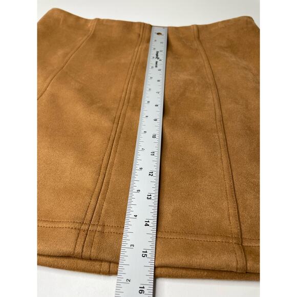 Shinestar Faux Suede Mini Skirt Stretch Brown Womens L Office Siren‎ Sexy Date - Picture 5 of 6
